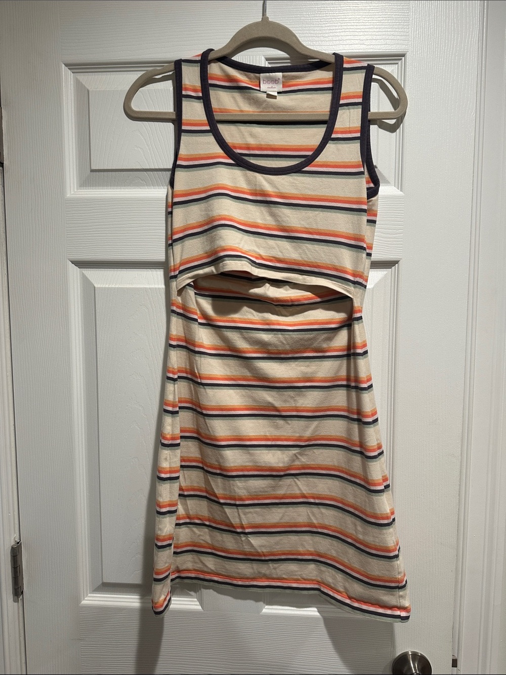 Boob Design Cream, Orange and Navy Striped Nursing-Access Dress